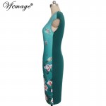 Vfemage Womens Elegant Vintage Flower Floral Print Charming Casual Party Bodycon Sheath Fitted Vestidos Pencil Dress 3012