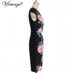 Vfemage Womens Elegant Vintage Flower Floral Printed Contrast Patchwork Slimming Vestidos Casual Party Sheath Bodycon Dress 3091