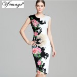 Vfemage Womens Elegant Vintage Flower Floral Printed Contrast Patchwork Slimming Vestidos Casual Party Sheath Bodycon Dress 3091