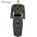 Vfemage Womens Elegant Vintage Lace Flower Print Belted Tunic Casual Party Pencil Sheath Dress 4255