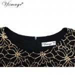 Vfemage Womens Elegant Vintage Lace Flower Print Belted Tunic Casual Party Pencil Sheath Dress 4255