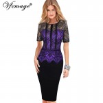 Vfemage Womens Elegant Vintage Lace Peplum See Through Sleeve Casual Party Special Occasion Sheath Fitted Bodycon Dress 4285