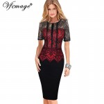 Vfemage Womens Elegant Vintage Lace Peplum See Through Sleeve Casual Party Special Occasion Sheath Fitted Bodycon Dress 4285