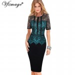 Vfemage Womens Elegant Vintage Lace Peplum See Through Sleeve Casual Party Special Occasion Sheath Fitted Bodycon Dress 4285