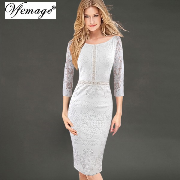 Vfemage Womens Elegant Vintage Lace See Through Charming Casual Party Evening Special Occasion Pencil Sheath Dress 4008