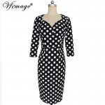 Vfemage Womens Elegant Vintage Polka Dot Rockabilly Tunic Slim Wear to Work Office Casual Party Fitted Bodycon Dress 3945