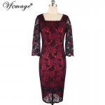 Vfemage Womens Elegant Vintage Printed Square Neck Casual Party Special Occasion Pencil Sheath Dress 4463