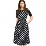 Vfemage Womens Elegant Vintage Summer Polka Dot Belted Tunic Pinup Wear To Work Office Casual Party A Line Skater Dress 2127