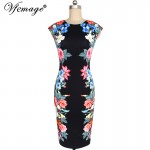 Vfemage Womens Elegant Vintage Symmetrical Floral Flower Print Cap Sleeve Summer Slimming Casual Party Pencil Sheath Dress 2845