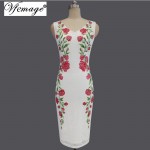 Vfemage Womens Elegant Vintage V Neck Lace Flower Printed Work Office Casual Bridemaid Mother of Bride Evening Party Dress 3049