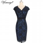 Vfemage Womens Elegant Vintage V Neck Mesh Embroidery Tunic Party Evening Mother Of Bride Sheath Bodycon Pencil Dress 3103