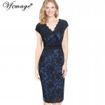 Vfemage Womens Elegant Vintage V Neck Mesh Embroidery Tunic Party Evening Mother Of Bride Sheath Bodycon Pencil Dress 3103