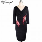 Vfemage Womens Elegant Vintage V Neck Ruffle Draped Embroidery Casual Party Sheath Fitted Dress 4366