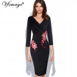 Vfemage Womens Elegant Vintage V Neck Ruffle Draped Embroidery Casual Party Sheath Fitted Dress 4366