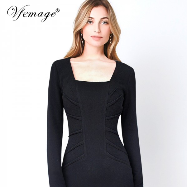 Vfemage Womens Elegant Vintage Winter Spring Ruched Draped Business Casual Wear To Work Office Party Pencil Bodycon Dress 4528