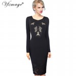 Vfemage Womens Embroidery Elegant Vintage Embroidered Casual Long Sleeve Wear To Work Office Party Pencil Bodycon Dress 4612