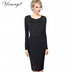 Vfemage Womens Embroidery Elegant Vintage Embroidered Casual Long Sleeve Wear To Work Office Party Pencil Bodycon Dress 4612