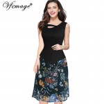 Vfemage Womens Floral Print Patchwork Button Sleeveless Casual Party Work Bodycon Skater A-Line Summer office Dress 3155