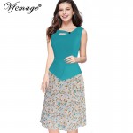 Vfemage Womens Floral Print Patchwork Button Sleeveless Casual Party Work Bodycon Skater A-Line Summer office Dress 3155