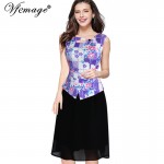 Vfemage Womens Floral Print Patchwork Button Sleeveless Casual Party Work Bodycon Skater A-Line Summer office Dress 3155