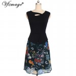 Vfemage Womens Floral Print Patchwork Button Sleeveless Casual Party Work Bodycon Skater A-Line Summer office Dress 3155