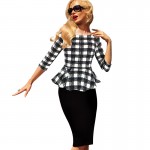 Vfemage Womens Peplum Elegant Vintage Tartan Plaid Patchwork Contrast Tunic Wear to Work Office Party Sheath Casual Dress 2000