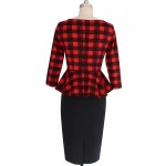 Vfemage Womens Peplum Elegant Vintage Tartan Plaid Patchwork Contrast Tunic Wear to Work Office Party Sheath Casual Dress 2000