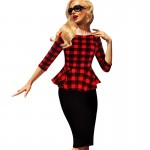 Vfemage Womens Peplum Elegant Vintage Tartan Plaid Patchwork Contrast Tunic Wear to Work Office Party Sheath Casual Dress 2000