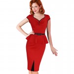 Vfemage Womens Peplum Vintage Rockabilly Retro Ruched Button Cap Sleeve Belted Slim Work Casual Party Bodycon Fitted Dress 2051