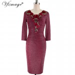 Vfemage Womens Ruched Elegant Vintage Embroidery Floral Party Mother of Bride Special Occasion Pencil Sheath Bodycon Dress 4336