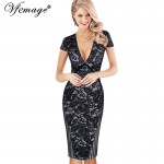 Vfemage Womens Sexy Deep V Elegant Floral Lace Stripe Mesh Work Party Evening Mother of Bride Casual Vintage Bodycon Dress 4449