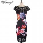 Vfemage Womens Sexy Elegant See Through Crochet Flower Print Casual Party Evening Special Occasion Mid-Calf Midi Dress 4333