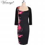 Vfemage Womens Sexy Elegant Vintage Flower Floral Print Slim Tunic Casual Party Evening Pencil Sheath Bodycon Dress 4031