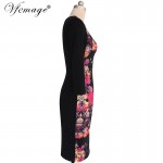 Vfemage Womens Sexy Elegant Vintage Flower Floral Print Slim Tunic Casual Party Evening Pencil Sheath Bodycon Dress 4031