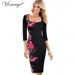 Vfemage Womens Sexy Elegant Vintage Flower Floral Print Slim Tunic Casual Party Evening Pencil Sheath Bodycon Dress 4031