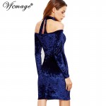 Vfemage Womens Sexy Off Shoulder Autumn Fall Winter Velvet Slash Neck Party Club Pencil Sheath Vestidos Bodycon Mini Dress 4557