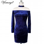 Vfemage Womens Sexy Off Shoulder Autumn Fall Winter Velvet Slash Neck Party Club Pencil Sheath Vestidos Bodycon Mini Dress 4557