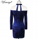 Vfemage Womens Sexy Off Shoulder Autumn Fall Winter Velvet Slash Neck Party Club Pencil Sheath Vestidos Bodycon Mini Dress 4557