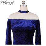 Vfemage Womens Sexy Off Shoulder Autumn Fall Winter Velvet Slash Neck Party Club Pencil Sheath Vestidos Bodycon Mini Dress 4557