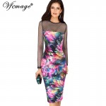 Vfemage Womens Sexy See Through Mesh Leopard Patchwork Long Sleeve Casual Party Club Clubwear Pencil Sheath Dress 4436