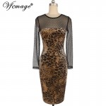 Vfemage Womens Sexy See Through Mesh Leopard Patchwork Long Sleeve Casual Party Club Clubwear Pencil Sheath Dress 4436