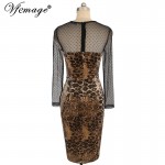 Vfemage Womens Sexy See Through Mesh Leopard Patchwork Long Sleeve Casual Party Club Clubwear Pencil Sheath Dress 4436