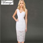 Vfemage Womens Sexy V-Neck Floral Flower Lace Tunic Casual Party Club Special Occasion Sheath Mid-calf Midi Bodycon Dress 4317