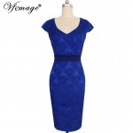 Vfemage Womens Sexy Vintage Dobby fabric Retro Tunic Slim Vestidos Pencil Sheath Casual Office Evening Party Dress 2993