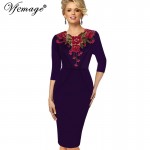 Vfemage Womens Stylish Elegant Applique embroidery Crochet V-neck Work Office Bodycon Female 3/4 Sleeve Sheath Party Dress 4241