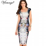 Vfemage Womens Summer Elegant Floral Butterfly Print Charming Pinup Cap Sleeve Casual Party Bodycon Sheath Dress 2959