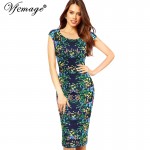 Vfemage Womens Summer Elegant Floral Leaf Print Cap Sleeve Casual Party Beach Sheath Bodycon Vestidos Pencil Dress 3036