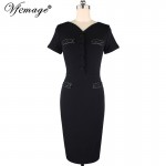 Vfemage Womens Summer Elegant Slim Tunic Button Vintage Casual Wear To Work Business Office Pencil Sheath Bodycon Dress 4487