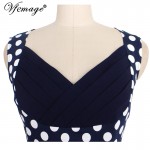 Vfemage Womens Summer Elegant Vintage Draped Frill Polka Dot Patchwork Sleeveless Casual Work Party A-Line Skater Dress 2922