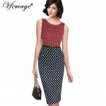 Vfemage Womens Summer Elegant Vintage Polka Dot Contrast Belted Patchwork Casual Wear To Work Office Sheath Pencil Dress 2850